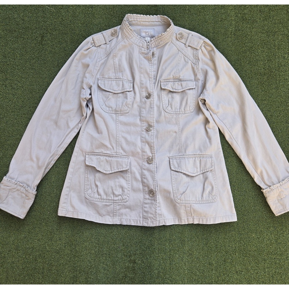 Converse One Star Jacket Women's Large Beige Long Sleeve